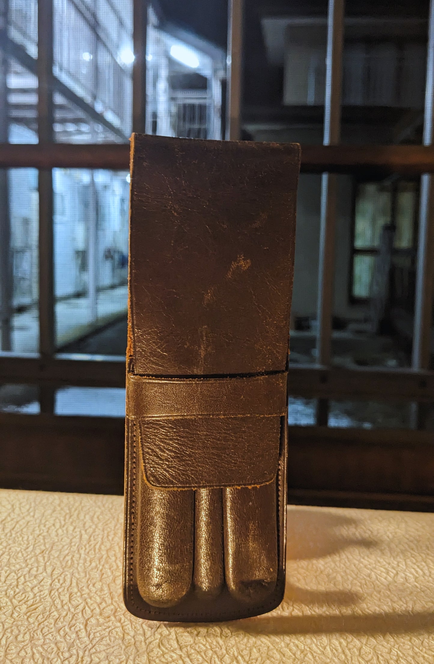 Leather pen case - brown for 2 pens